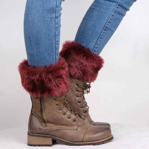 1 Paar Herfst Winter Vrouwen Breien Beenwarmers Mode Effen Kleur Elastische Harige Geribbelde Boot Manchetten Boot Toppers Been warmers: Dark Red
