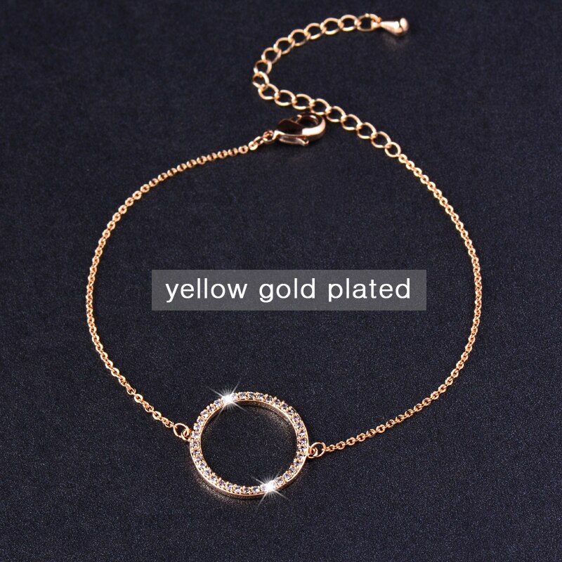 SINLEERY-pulsera de cadena de eslabones para mujer, brazalete redondo circular de cristal, pavé diminuto, Color rosa, oro y plata, SL082 SSB: yellow gold plated