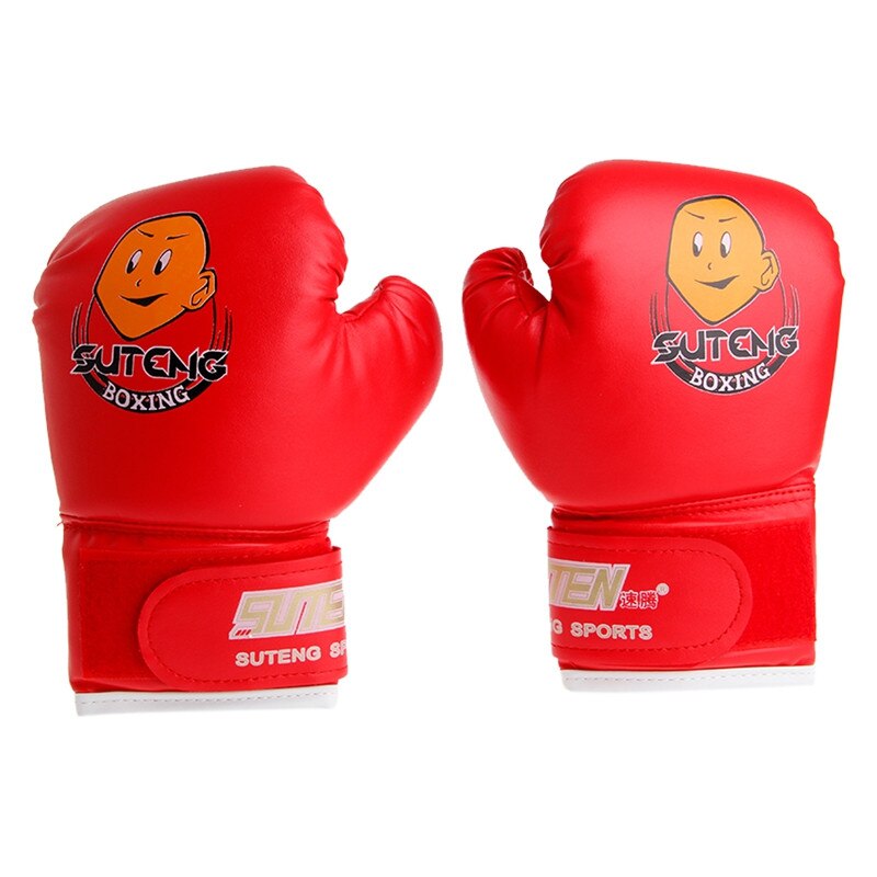 Barn tecknad boxningssäck sparring boxningshandskar träning kamp ålder 3-12: Röd