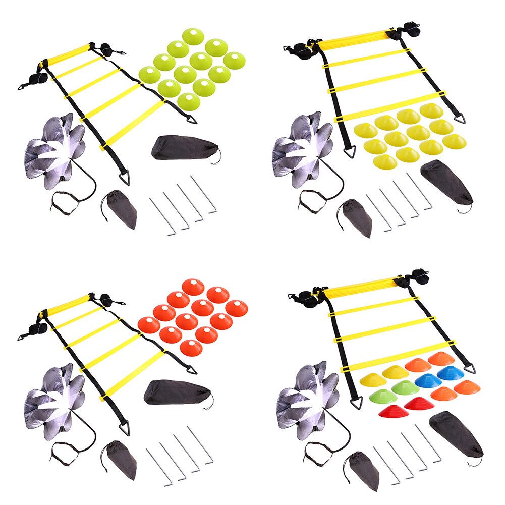 Nylon Straps Ladders Agility Speed Ladder Training Equipment Kit with Resistance Parachute Disc Cones Bags for Fitness Soccer