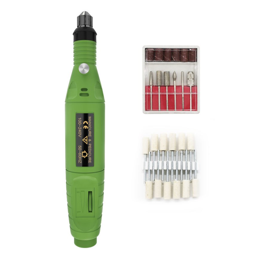 Cccist flere elektriske bore negle bits manicure og pedicure bore negle udstyr cutters til manicure maskine: Grøn