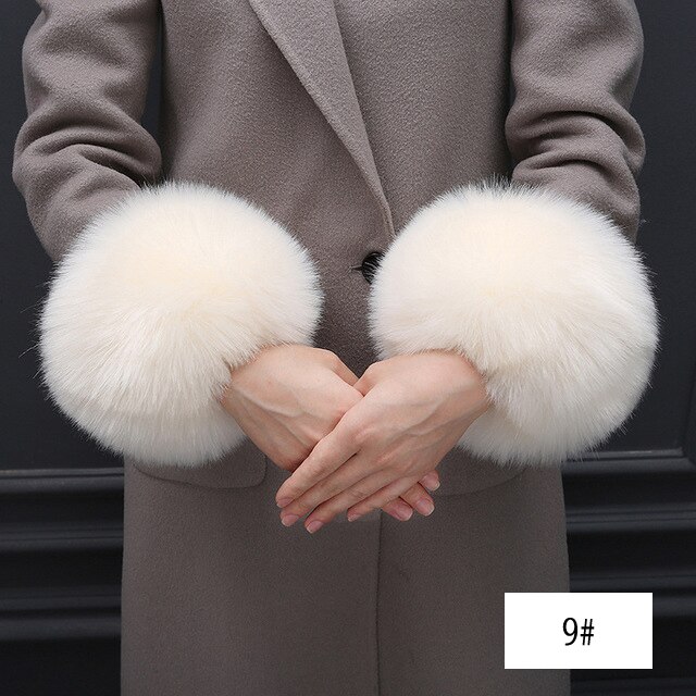 Oversized bont manchetten imitatie bont hand ring handschoenen winddicht manchetten set armband: 9