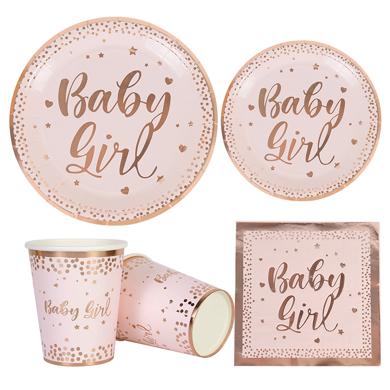 Rose Gold Wegwerp Servies Set Papieren Borden Cups Baby Meisje Verjaardag Bruiloft Bachelorette Party Decora Baby Shower Servies