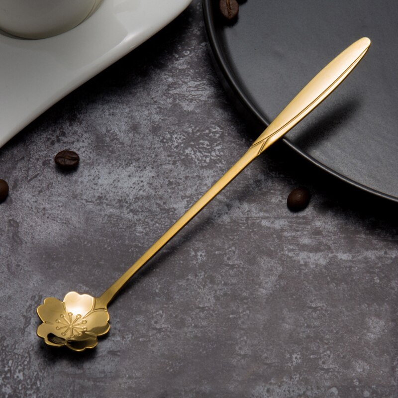 Roestvrij Stalen Lepel Set Met Lange Handvat Bloemen Hartvorm Ice Thee Koffie Lepel Dessertlepel Keuken Drinken Servies: 7