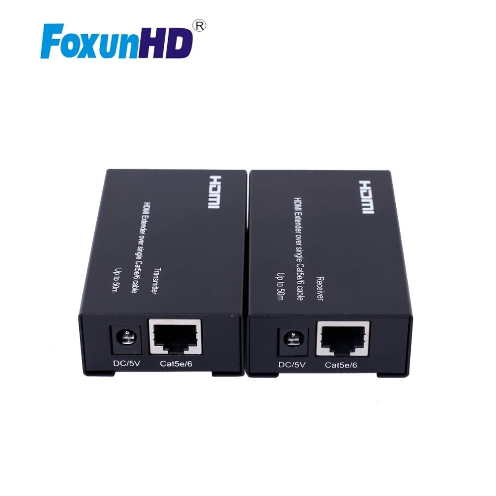 Foxun 50メートルのhdmiエクステンダー単一Cat5e/6 1080 1080pコピーedid hdmiエクステンダーRJ45