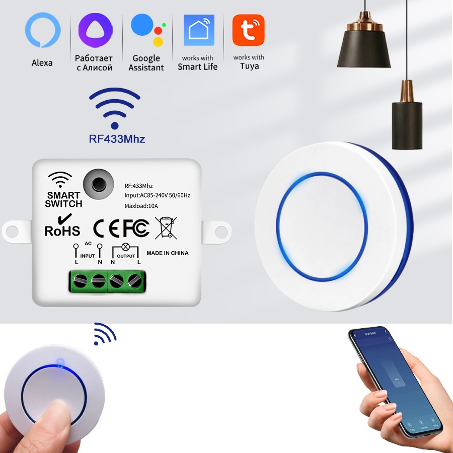 433 MHz Drahtlose Fernbedienung Licht Schalter 220 V 110 V 10A Relais Regler Mini Runde Geschmack Zauberstab Tafel Schalter für LED-Leuchten