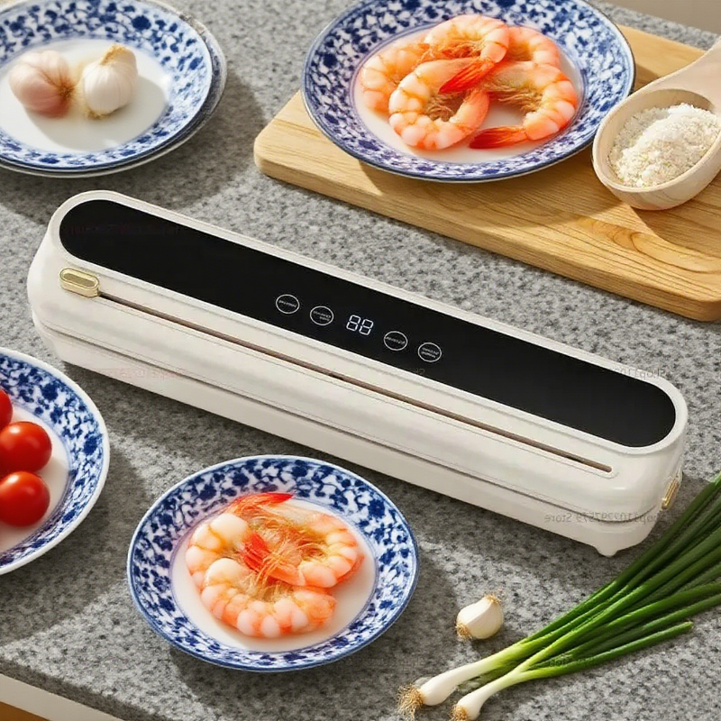 Elektrisk vakuumpakker til køkken, tør, våd, opbevaring af mad, indbygget skærer, berøringsknap, nem forsegling af mad, husholdningsapparat