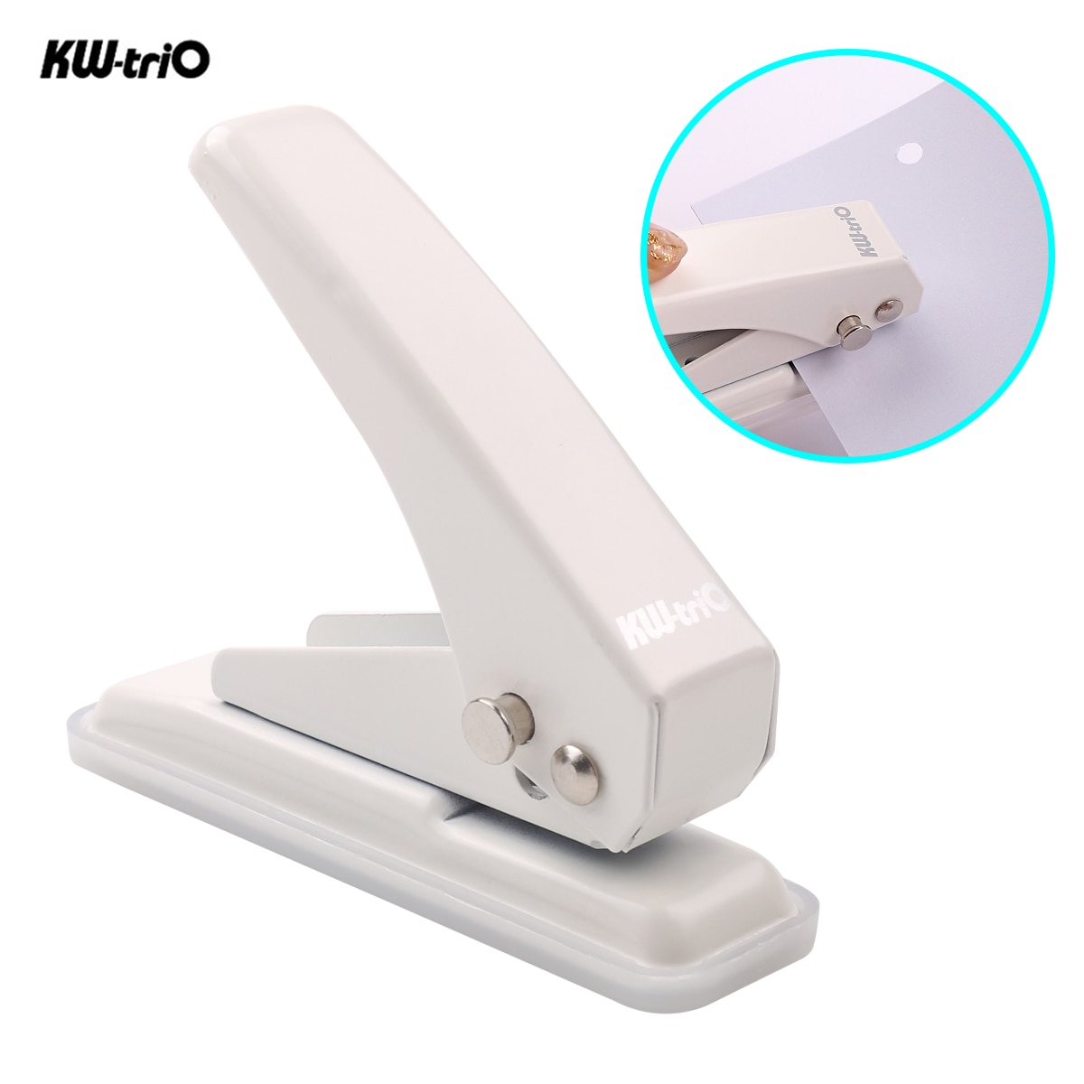 1-trou Mini métal unique trou perforateur papier perforateur 20 feuille 6mm trous Effort réduit avec des déchets collecteur pour fournitures de bureau: White