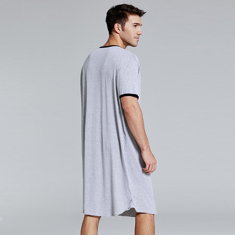 Summer Thin Sleep Tops Men Breathable Lengthened O-neck Soft Sleepwear Solid Color Short Sleeve Comfortable Home Service