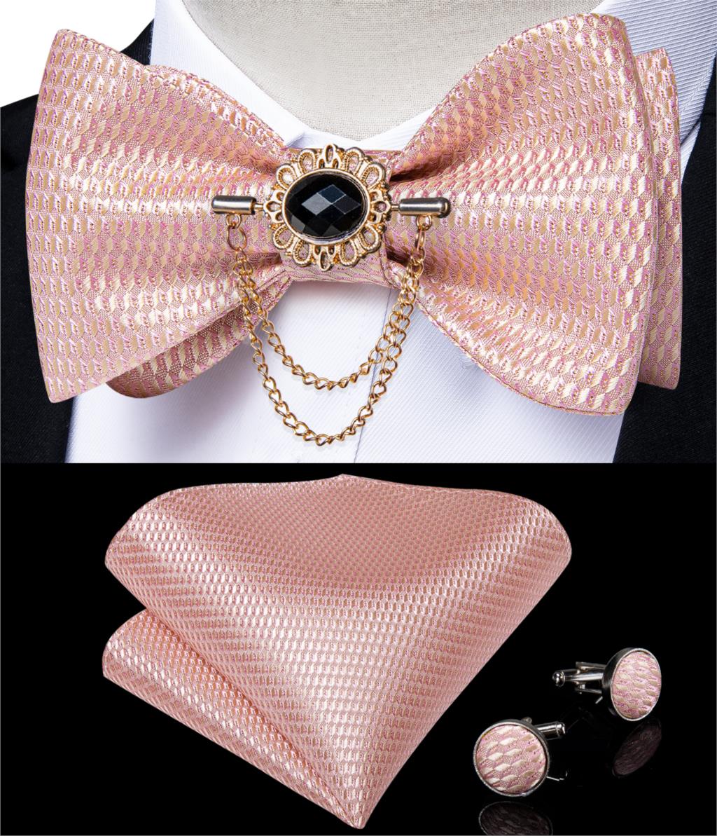 Luxury Gold Black Paisley Self Tie Men&#39;s Bow Tie Silk Woven Wedding Party Butterfly Ties Hanky Brooch Pin Set Tuxedo Bow DiBanGu: HL-3014-0009