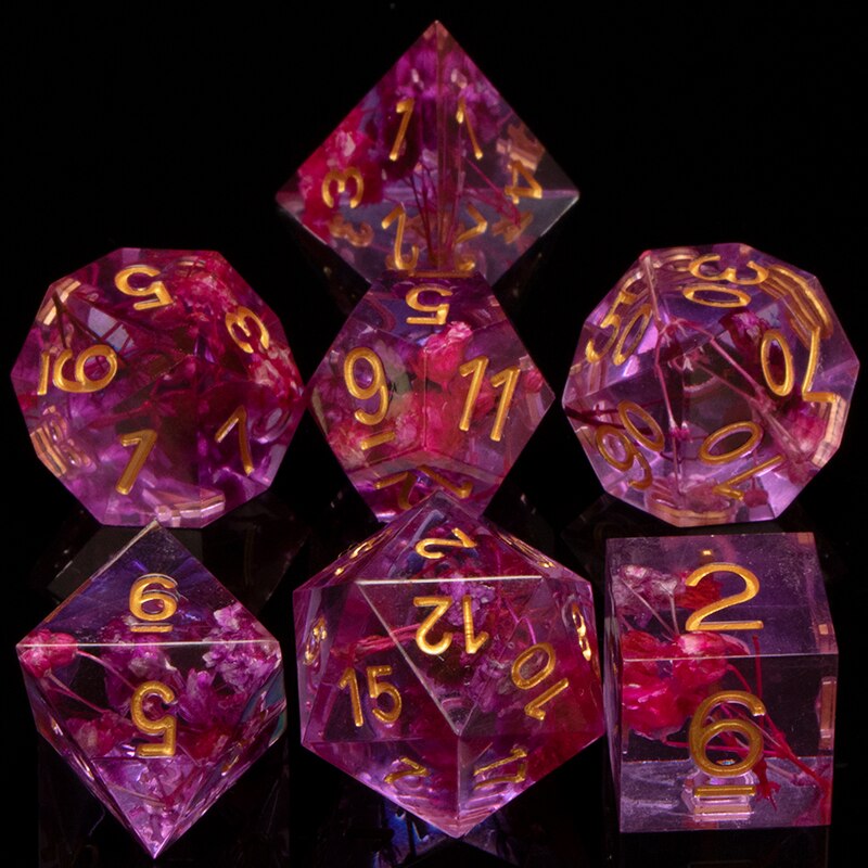 Kerwellsi Hars Dnd Dobbelstenen Set D &amp; D Dungeon En Dragon Handgemaakte Bloem Polyhedral Dice Scherpe Rand Voor Rpg D20 d12 D10 D8 D6 D6