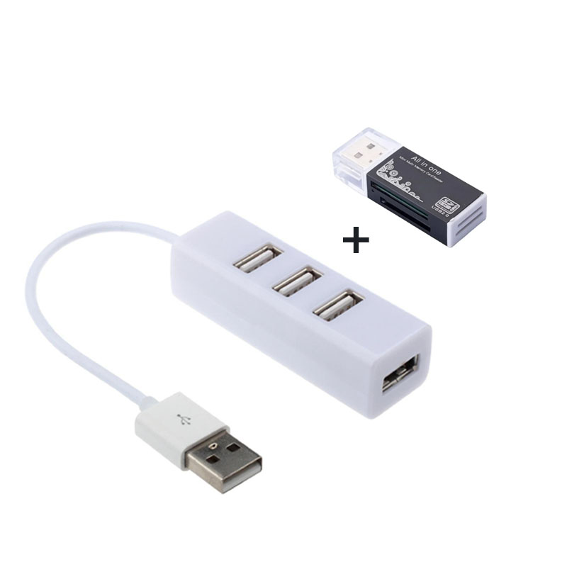 Adaptador de lector de tarjetas Micro SD 4 en 1, divisor USB SDHC, USB SD, T-Flash, M2, MS Duo, USB 2,0, adaptador de lectores de tarjetas de memoria de 4 ranuras: Blanco