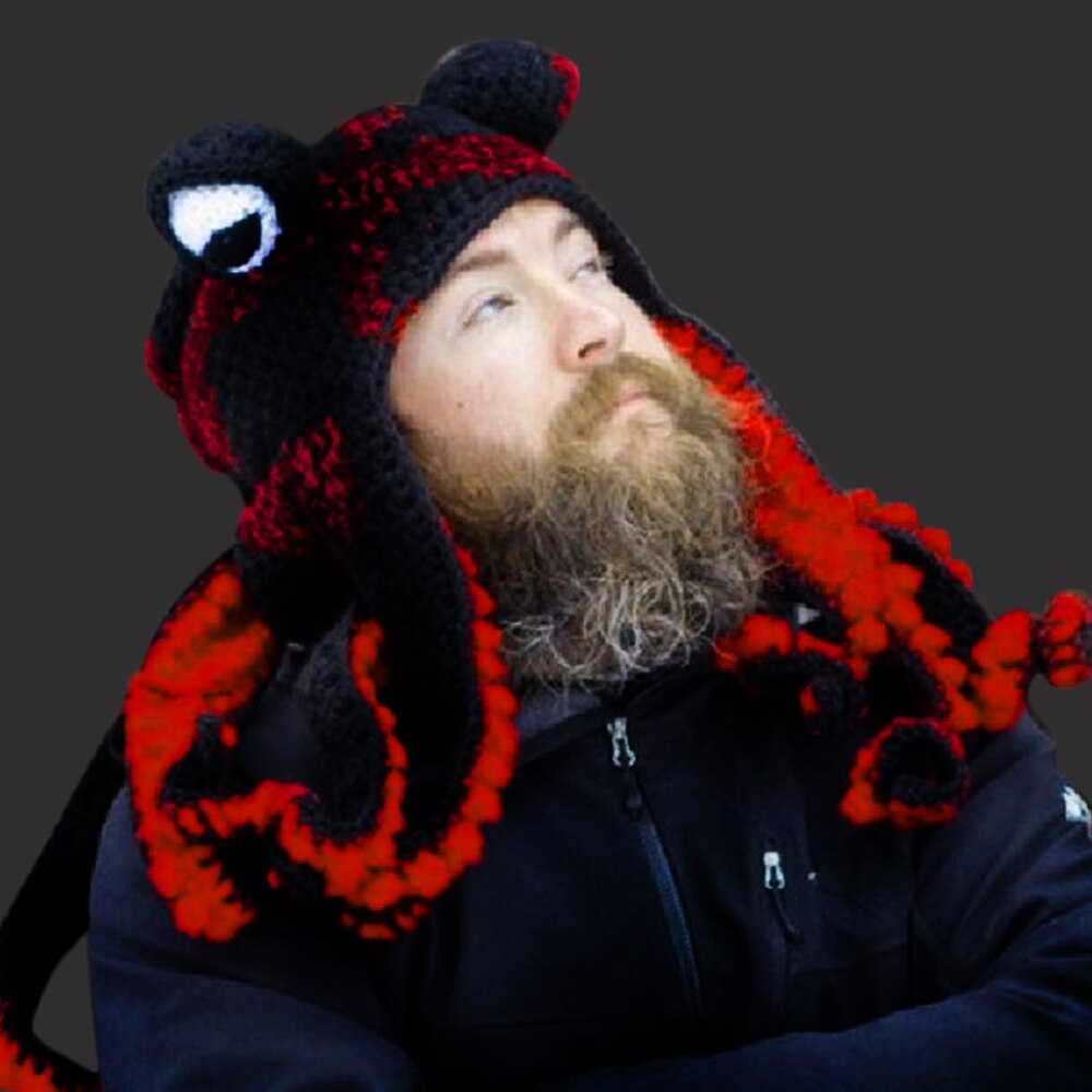 Knit Octopus Hats Beard Hand Weave Wool Christmas Cosplay Party Funny Tricky Headwear Warm Winter Men Hat Bonnet: Black