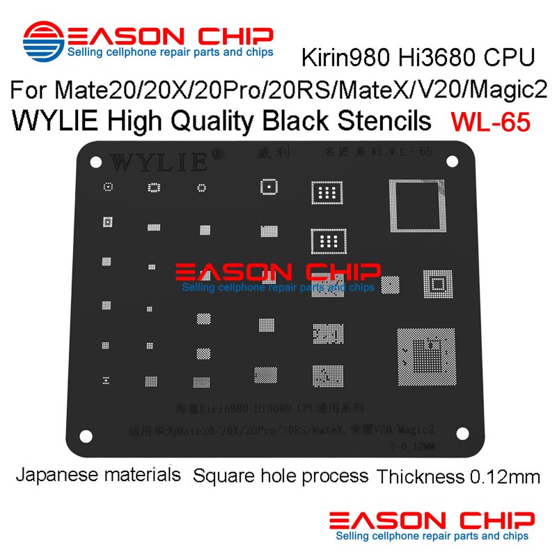 WL-65 HI3680 HI6363 HI1103 HI6403 HI6422 HI6421 HI6523 For Kirin 980 for Mate20/20x/20pro/20RS/x IC Chip BGA Reballing Stencil: WL-65-black