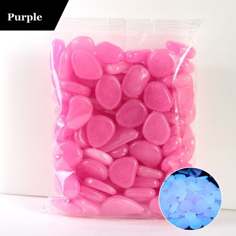 Piedras que brillan en la oscuridad para decoración de jardín, guijarros decorativos brillantes para exteriores, piedras luminosas para acuario, 20 Uds.: Morado