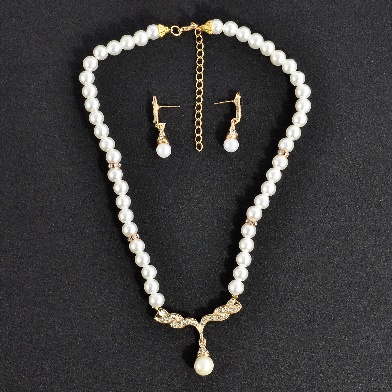 Rhinestone Simulated Pearl Jewelry Set For Women Pendant Necklace&earrings Hign Jewelry