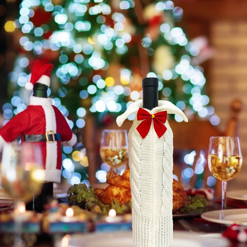 Cache-bouteille de vin rouge tricoté pour noël, 1 pièce, sac pour bouteilles de vin, décoration de noël, pull pour fête, décoration de la maison populaire