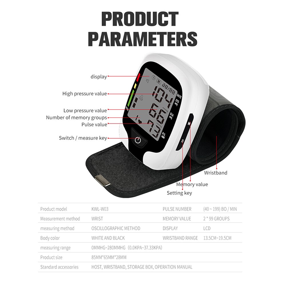 Pols Bloeddrukmeter Digitale Lcd-scherm Bloeddrukmeter Automatische Intelligente Pols Bloeddrukmeter Monitor