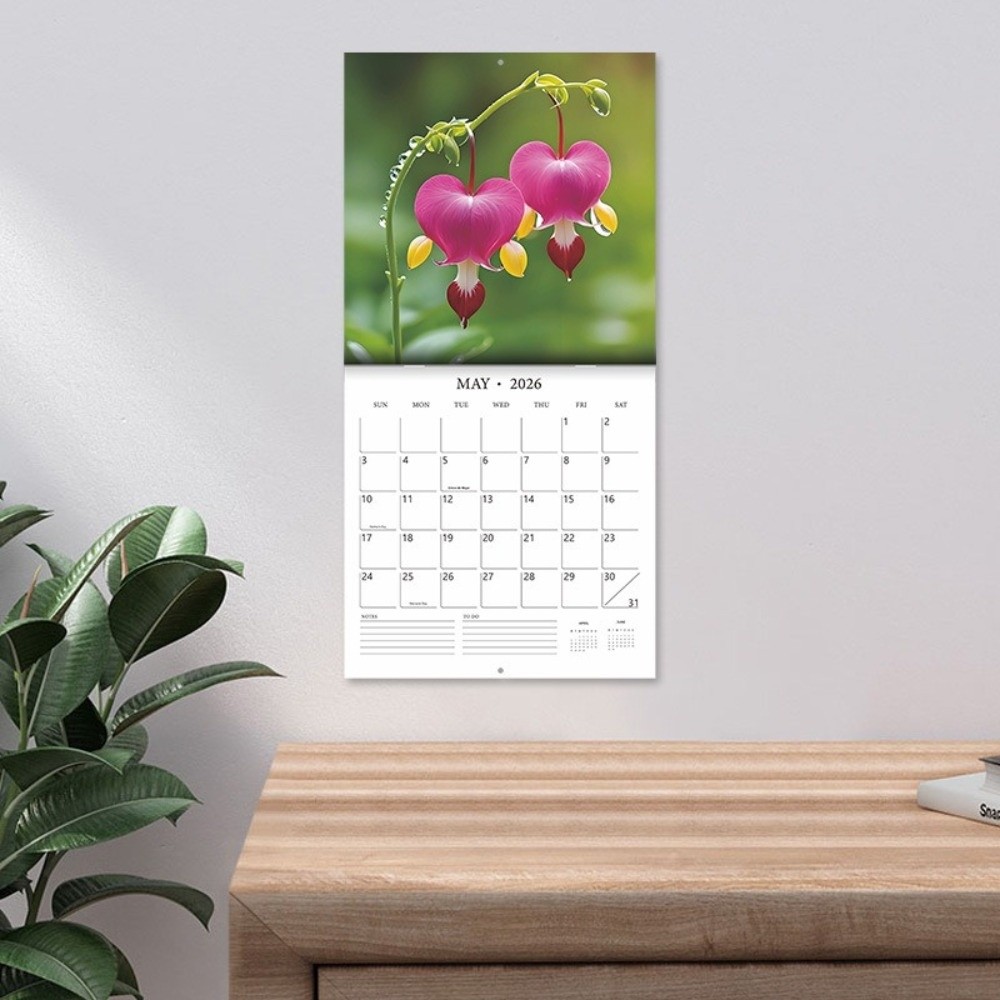 12 Month Flowers Themed Wall Calendar Wall Hanging Thick Paper Calendar Decorative Floral Calendar Household Scenes