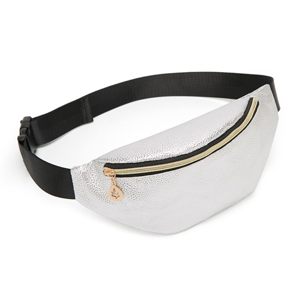 Neue Frauen Taille Fanny Pack Mädchen Feste PU Leder Einstellbare Gürtel Zipper Taille Tasche Lässig Brust Tasche Litschi Getreide: Silber