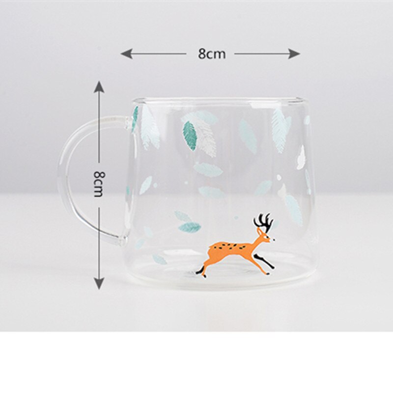 Koreanskt hushållsglas värmebeständigt par frukost mjölkkopp kaffekopp rund transparent tryckt tekopp glaskopp 7
