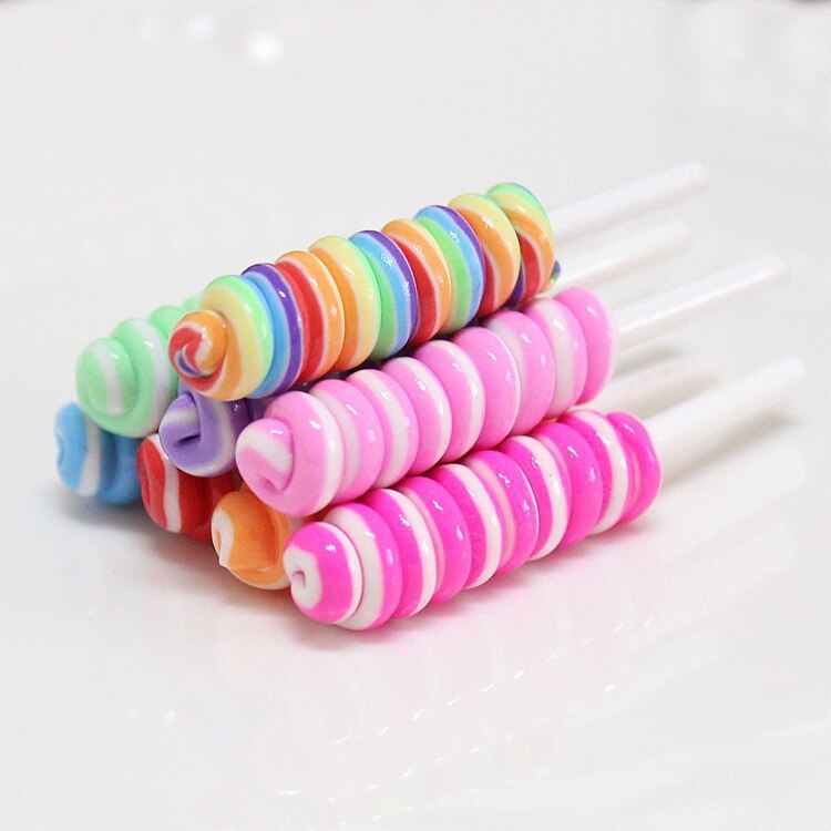 Cabochons en argile polymère arc-en-ciel en spirale, 8 pièces, beauté, sucettes Kawaii, dos plat pour décoration de téléphone DIY