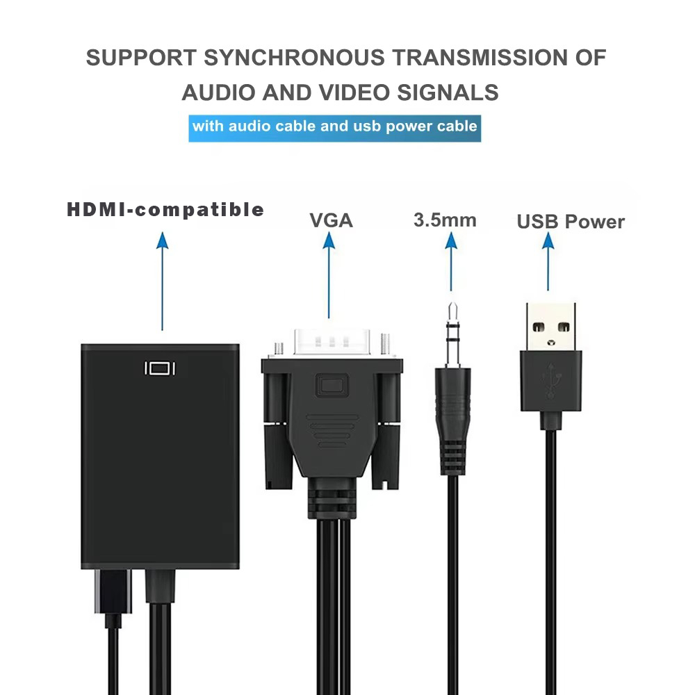 Cable adaptador convertidor compatible con VGA a HDMI Full HD 1080P con salida de Audio adaptador VGA HD para PC portátil a proyector