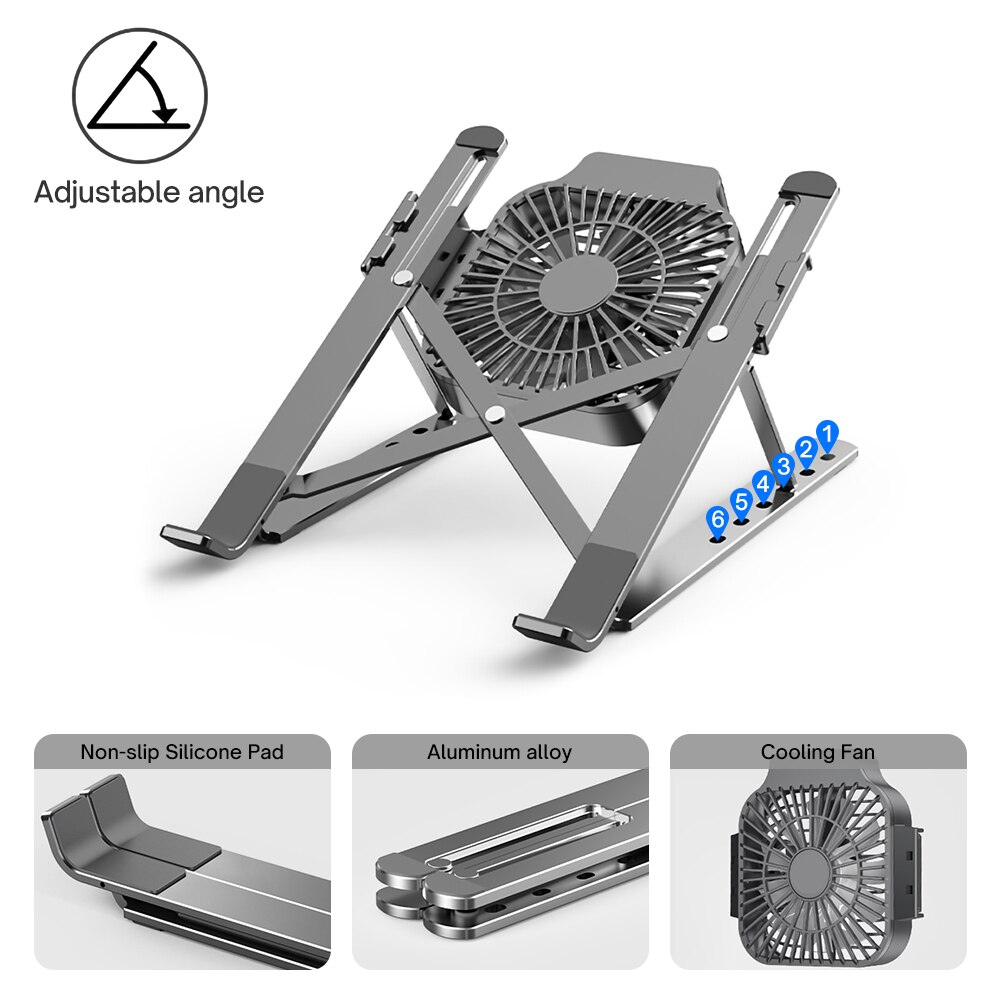 Soporte plegable para portátil con ventilador de refrigeración, Enfriador de disipación de calor para MacBook Air Pro, soporte de escritorio para Notebook y Dell
