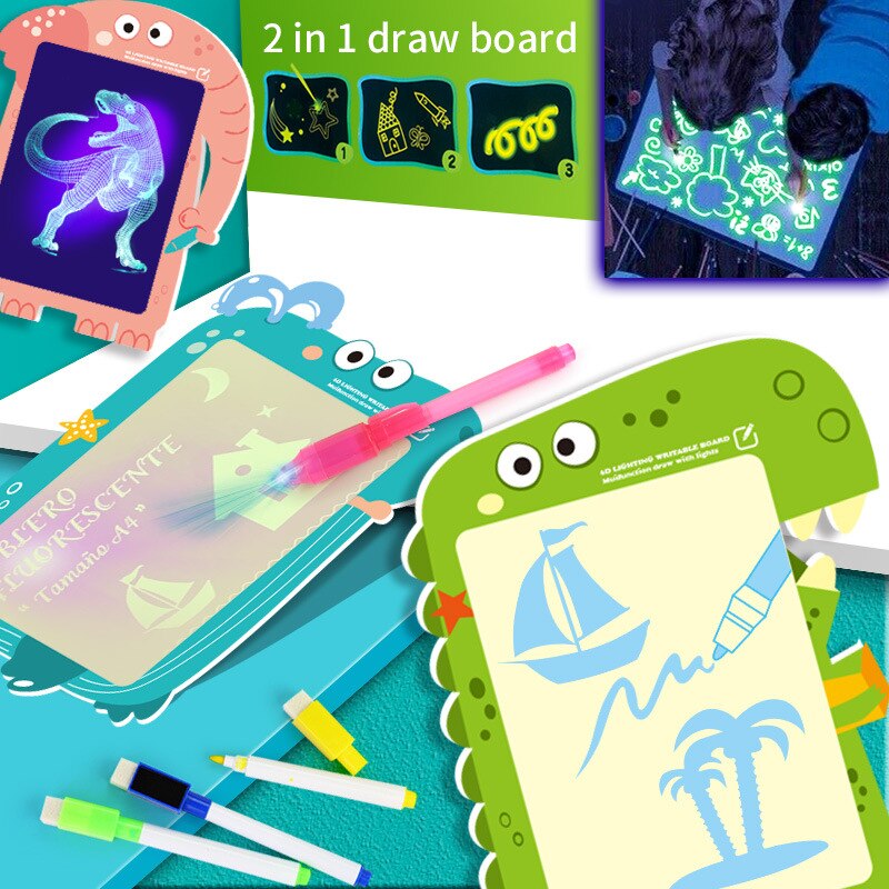 Disegnare con la Luce Fun Fluorescente Tavolo Da Disegno Per Bambini Luminosa Graffiti Del Fumetto di Tabellone Per Scrittura 3D Lavagna LUMINOSA