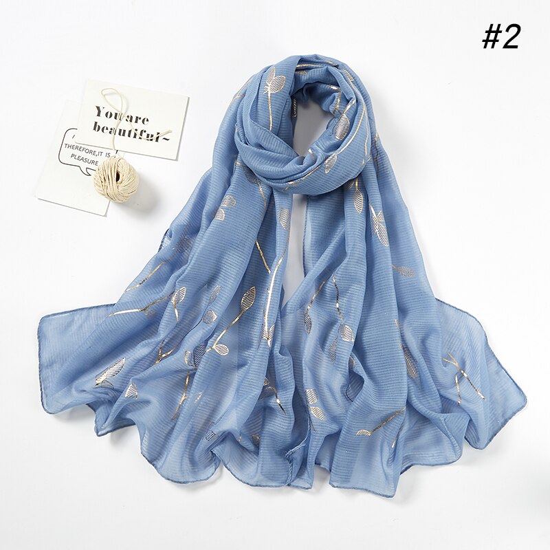 Heißer stanzen Gold Blatt aufbringen Hijab Schal Beliebte funkeln Blumen- Muslimischen Stirnband Kopf Wickeln Frauen Islamischen Schleier Turban Lange Schal: 2 Jeans Blau