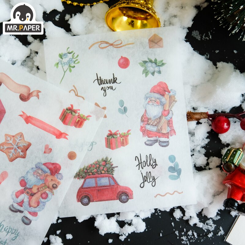 Mr.paper 4Pcs Christmas Stickers Scrapbooking Kawaii Cute Plain Sheet Stickers Diary Planner Decorative Stationery Stickers