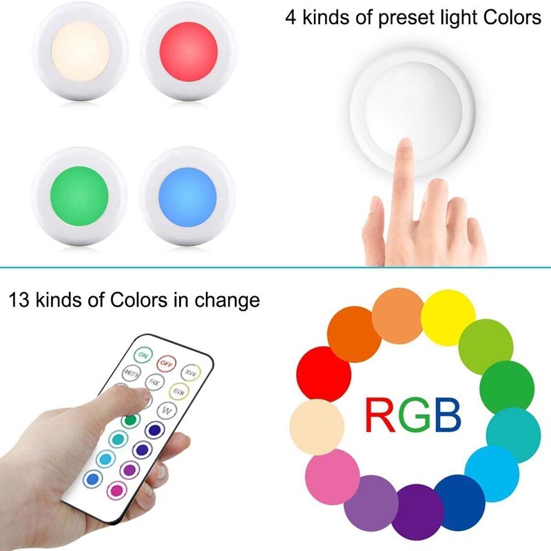 LED Puck Light Remote Control Dimmable Wireless Touch Sensor Battery Operated Portable Kitchen Hallway Closet Cabinet Night Lamp