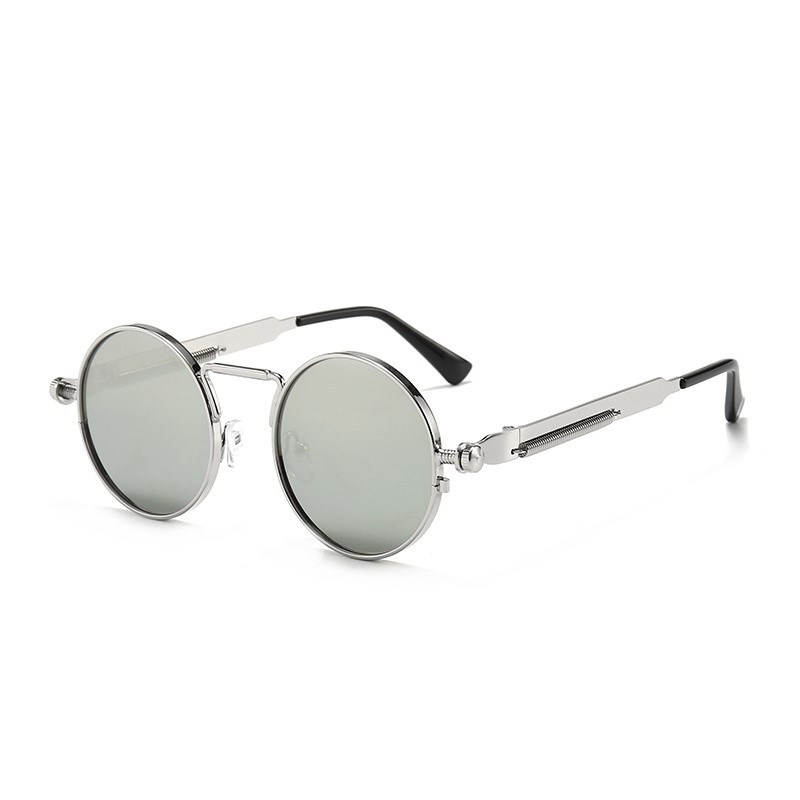 Gafas de Sol de estilo Punk Vintage de Metal para hombre, Gafas de Sol redondas Retro Y2K Cyberpunk para Mujer, Gafas de , Gafas Sol para Mujer UV400: Blanco / Negro