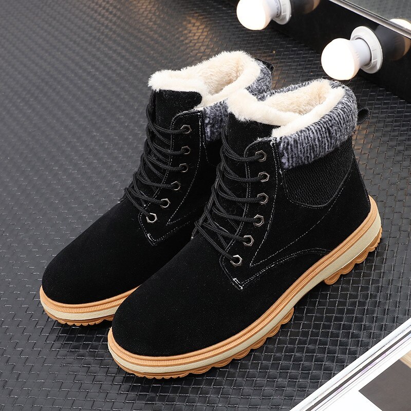 Gh7 Warm Heren Winter Suède Enkellaarsjes Mannen Waterdichte Snowboots Leisure Winter Werkschoenen Heren Schoenen: Black / 42