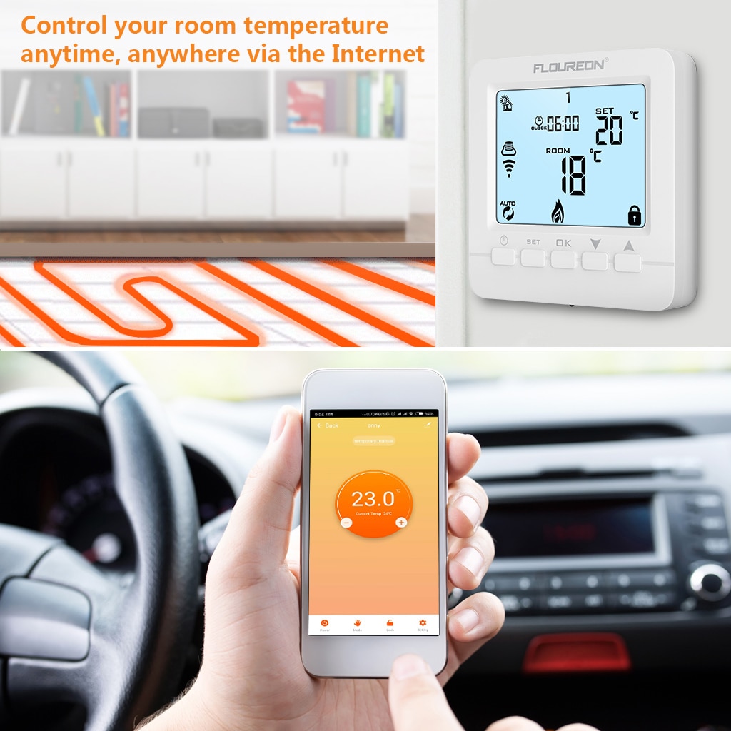 FLOUREON WiFi Elektrische Boden Heizung Thermostat Programmierbare Temperatur Regler Thermostate Arbeitet Mit Alexa Google Hause