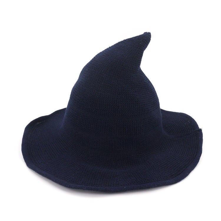 Halloween Witch Hat Men's And Women's Wool Knit Hat Solid Hat: Blue