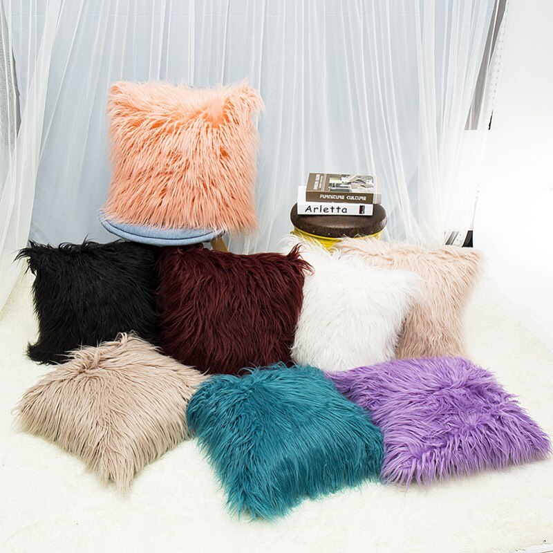 1PC Nordic Posh Style Home Decor Super Soft Plush Mongolian Faux Fur Throw Pillow Cover Cushion Case Pillowcase Square D