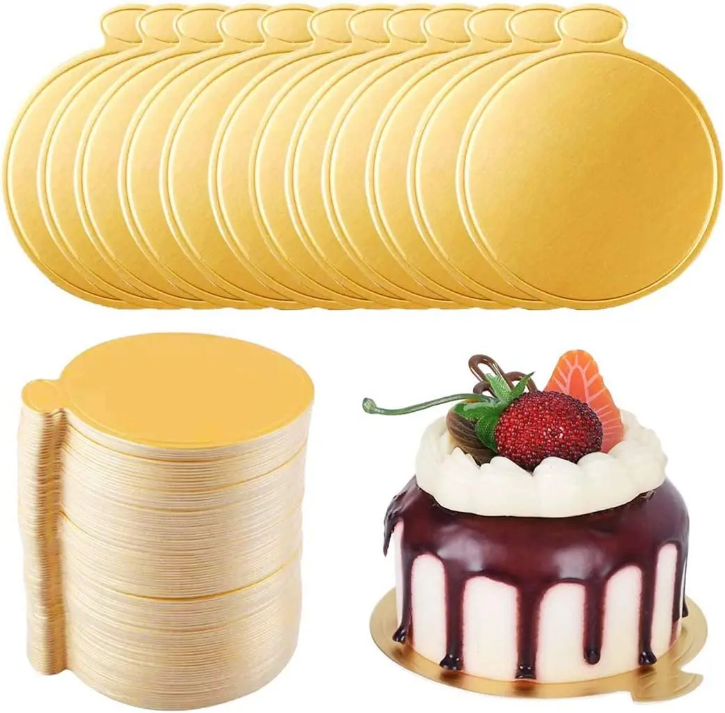 100 pcs/pack Cake Cardboard Mini Cake Boards Cupcake Dessert Tray Multi Shape Paper Golden Base Cake Pastry Decorative Kit Party