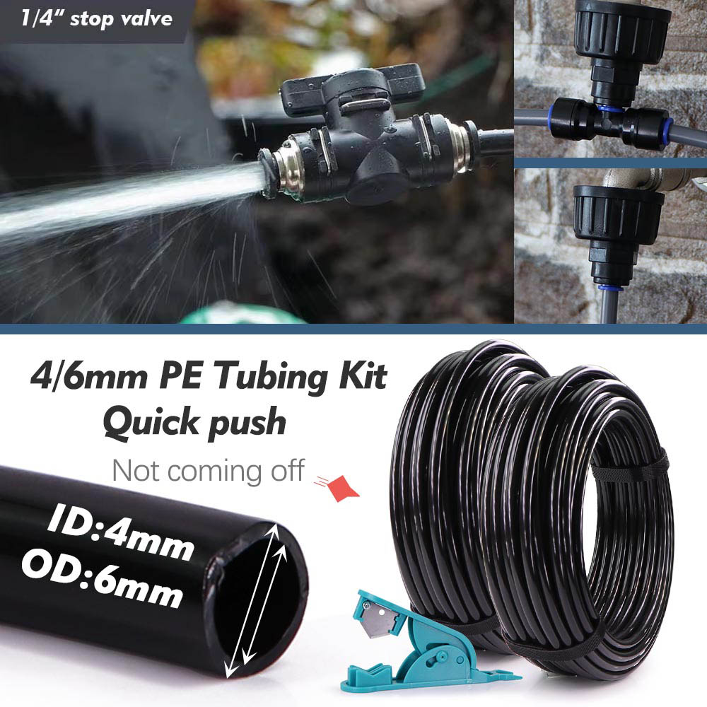 1/4" 4/6mm Bubbler Irrigation System 360° Adjustable Sprinkler w/ Support PE Hose Kit for Garden Lawn Plant Potted Drip Watering