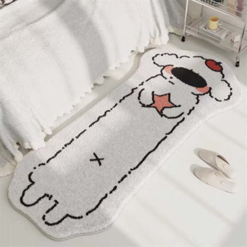 Cute Cat Faux Cashmere Bedside Carpet Cartoon Soft Anti-Slip Foot Rug for Bedroom Water Absorbing Wear-Resistant Home Floor Mat
