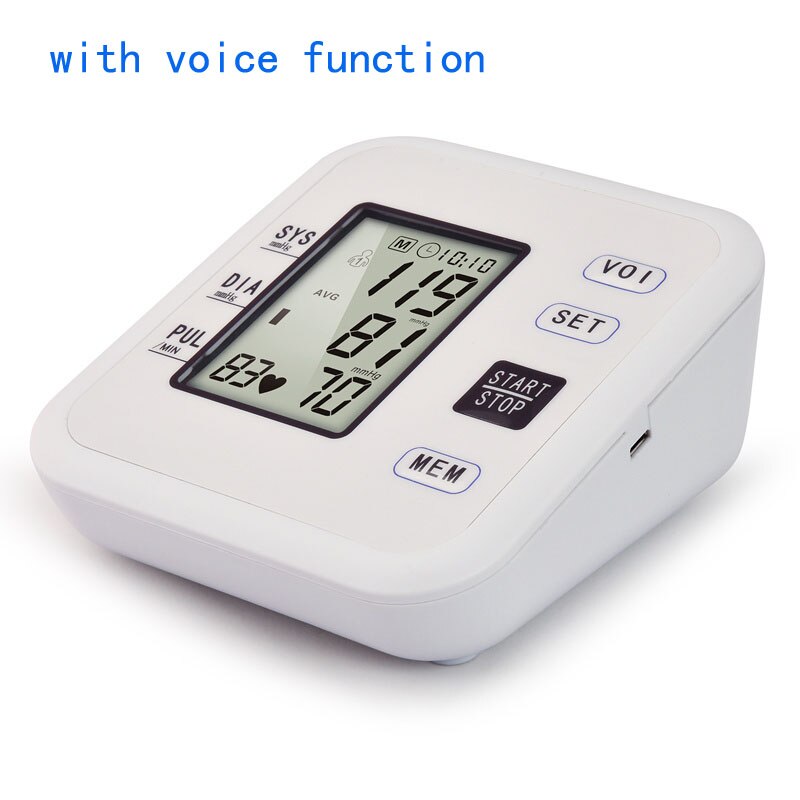 Overarmstype elektronisk blodtryksmåler automatisk digital overarm blodtryksmåler maskine pulsslagsmåler: Stemme
