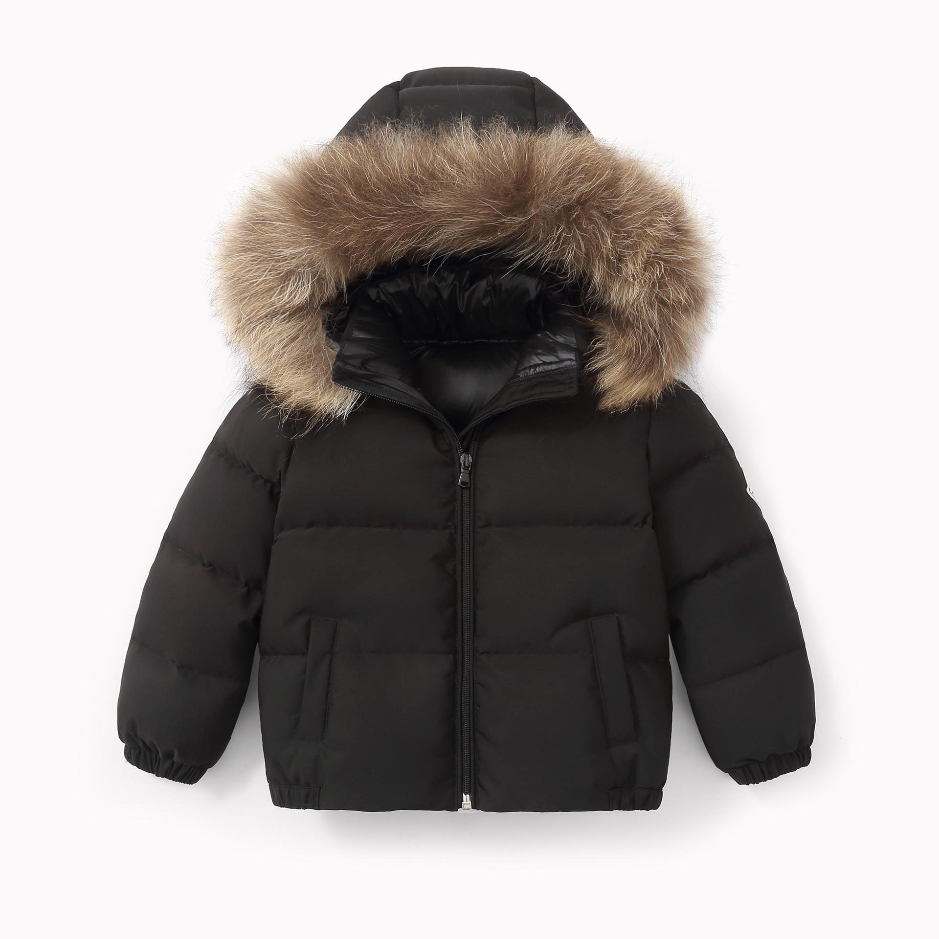 Meisjes Jassen Kinderen Jongens Jas Kinderen Winter Bovenkleding Beneden Jassen Effen Kleur Kids Big Fur Hooded Jassen Kids Sneeuw overalls: black / 8T