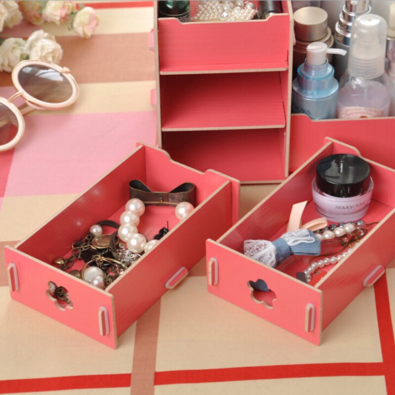 Container Makeup Organizer Case Handmade DIY Assembly Cosmetic Organizer Wood Box Wooden Office Storage Box