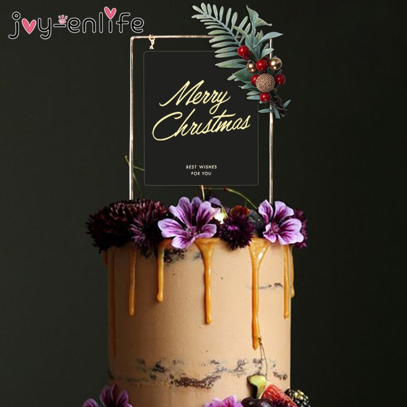1 stk akryl glædelig julekage topper med kristtorn blad forjul fest bagning dessert julepynt til hjemmet