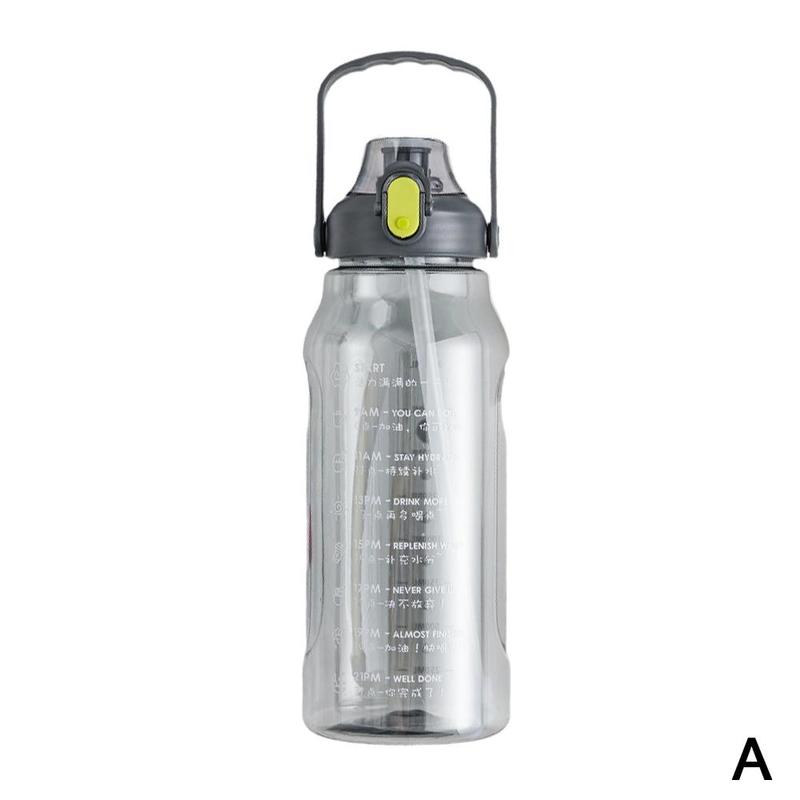 2000ml Large Capacity Waterbottle Water Bottle Sport Flask For Camping Hiking Tourism Travel Drink Water Bottle With Time Marker: Gray with letters