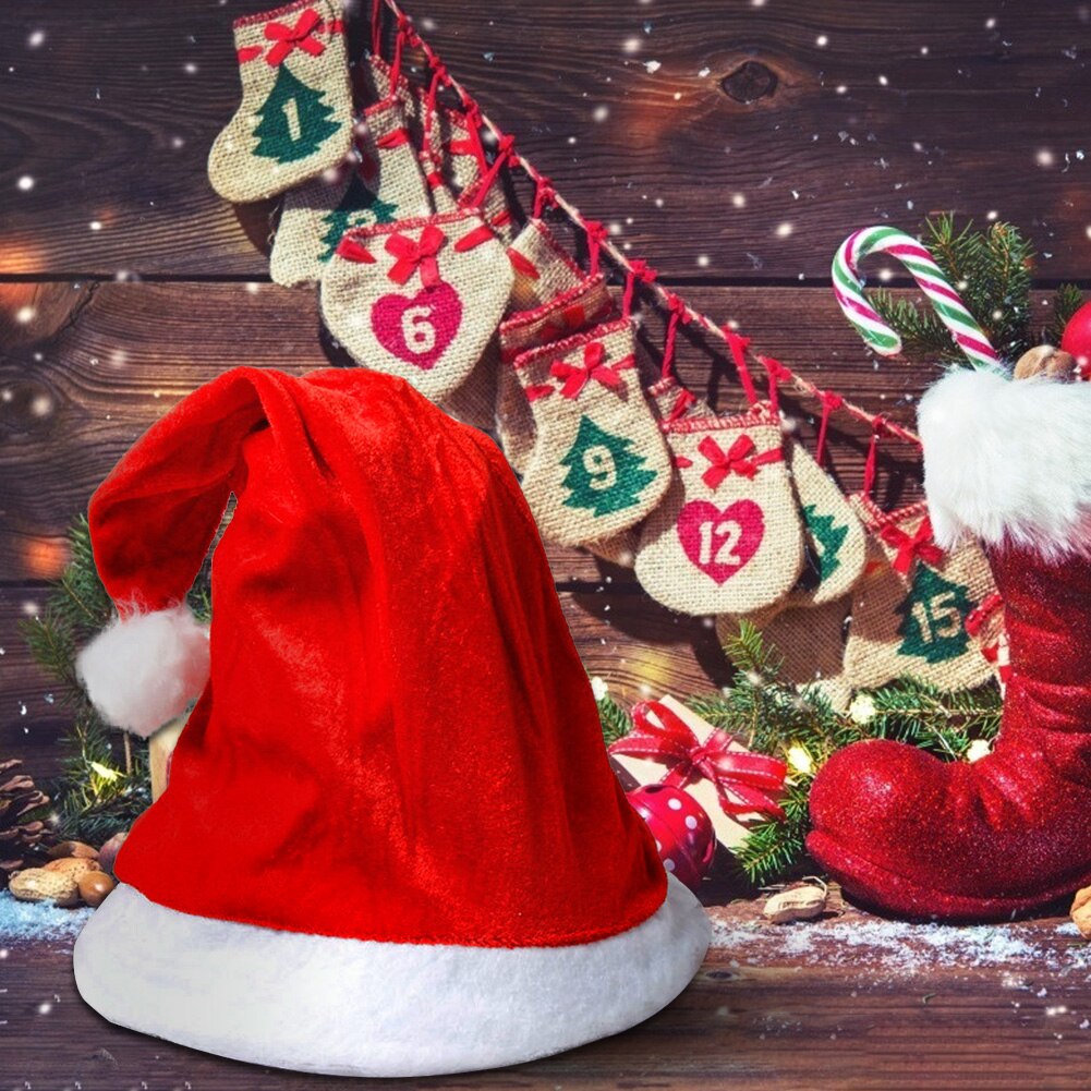 Fluwelen Kerst Hoed Hairball Rode Kerstman Cap Festival Kostuum Kerstman Fancy Dress Hoed