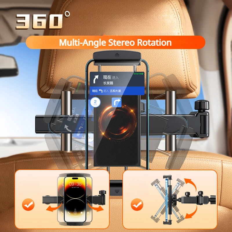 Hipacool Auto-Handyhalterung hinten, Tablette-Ständer, Autozubehör, Innenraum 360° ° Drehbarer, faltbarer, verstellbarer Aufhänger für Autotelefonhalterung