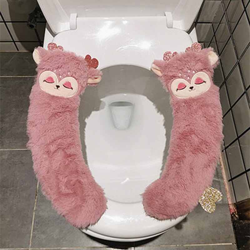 Four Seasons Toilet Seat U Shape With Handle English Style Home Cute Plush Fruit Animal: Pink deer