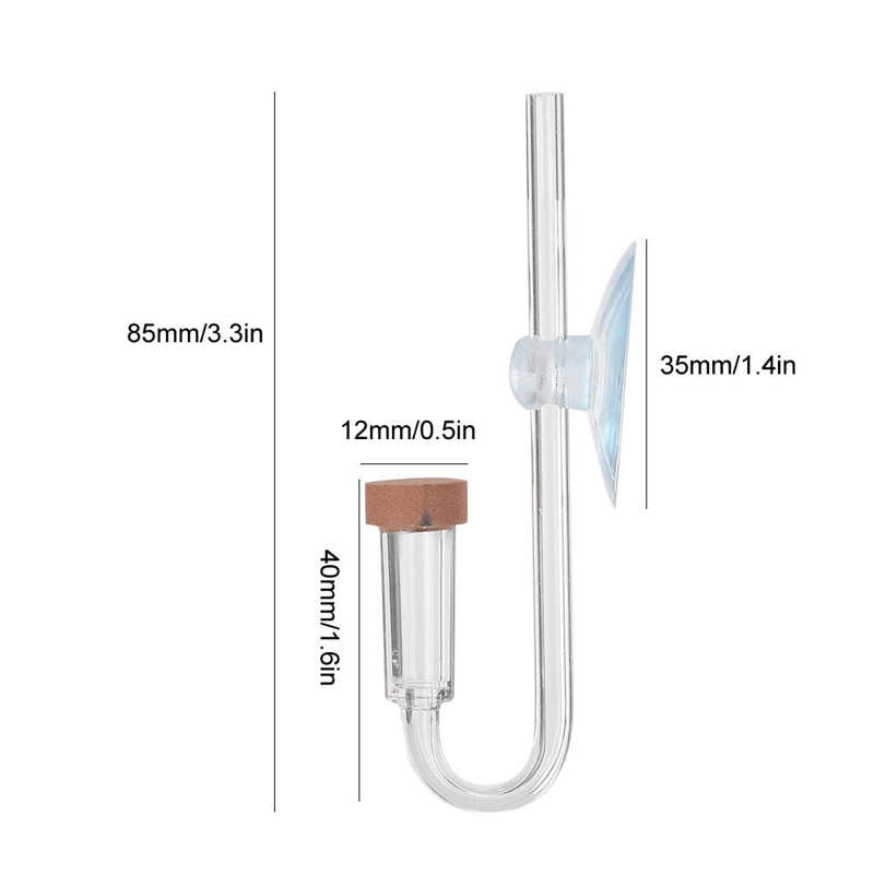 U-formet akvarium gennemsigtig akryl  co2 raffinerer med sugekop mini diffuser  co2 raffinerer akvarietilbehør