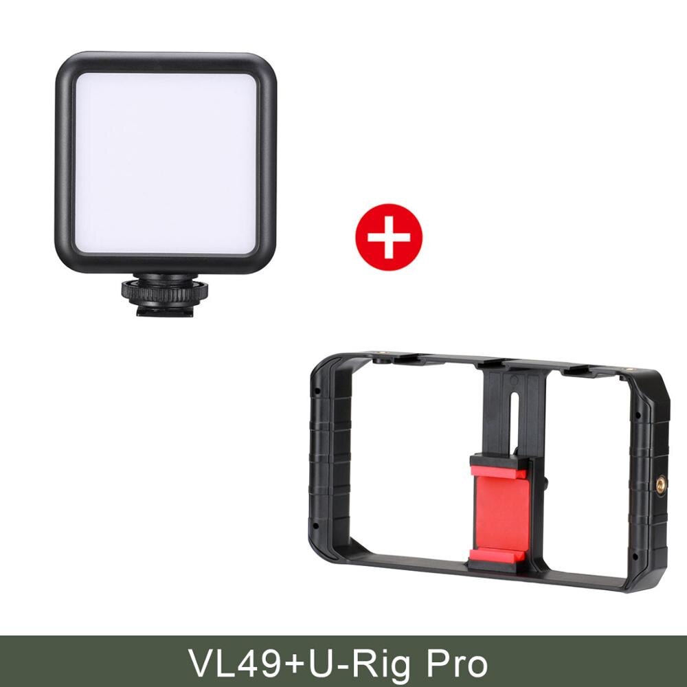 Ulanzi Mini Portable LED Video Light Triple Cold Shoe Rechargeable Vlog Fill Light Photography Lighting Tripod Kit CRI95+: VL-49 Rig